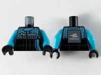 LEGO part Torso Speed Champions Jumpsuit, Medium Azure Top Panel and Stripe, Black Triangles and White 'Panasonic JAGUAR' Pattern / Medium Azure Arms / Black Hands 973pb3824c01