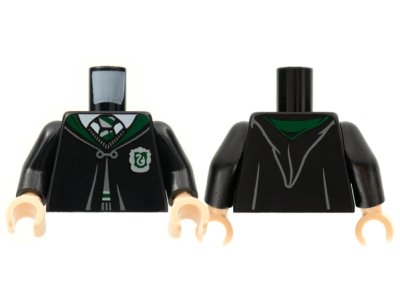 LEGO part Torso Hogwarts Robe Clasped with Slytherin Crest Pattern / Black Arms / Light Nougat Hands (973pb4031c01)