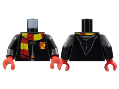 LEGO part Torso Hogwarts Robe Clasped with Gryffindor Shield and Scarf Pattern / Black Arms / Red Hands (973pb4509c01)