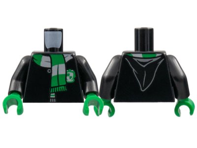 LEGO onderdeel Torso Hogwarts Robe Clasped with Slytherin Shield and Scarf Pattern / Black Arms / Green Hands (973pb4511c01)