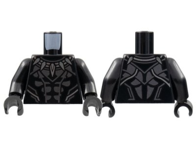 LEGO onderdeel Torso Super Hero Costume with Dark Silver Armor Panels, Silver Animal Tooth / Claw Necklace and Trim Pattern / Black Arms / Black Hands (973pb4721c01)