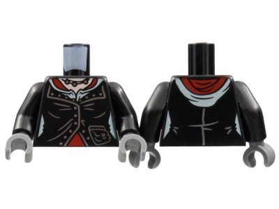 LEGO part Torso Female Jacket with Silver Lines and Necklace, Light Nougat Neck, Red Shirt Pattern / Black Arms / Dark Bluish Gray Hands (973pb4818c01)