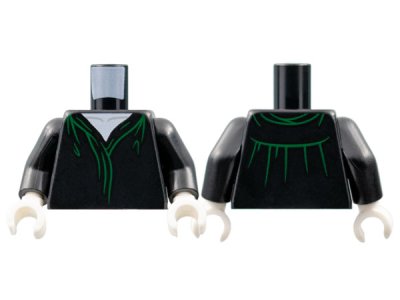 LEGO part Torso Robe, White Neck, Green Hems and Gathers Pattern / Black Arms / White Hands (973pb4885c01)