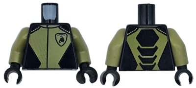 LEGO part Torso Racing Suit Gran Turismo with Olive Green Panels and Lamborghini Logo Pattern / Olive Green Arms / Black Hands (973pb5703c01)