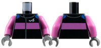 LEGO part Torso Racing Suit with Blue Shoulders, Dark Pink Stripe and Alpine Formula 1 Logo Stylized White Capital Letter A Pattern / Dark Pink Arms / Dark Bluish Gray Hands 973pb5945c01