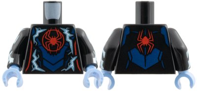 LEGO part Torso Red Spider in Circle, Metallic Light Blue and White Electricity, Dark Blue Armor Panels Pattern / Black Arms with Metallic Light Blue and White Electricity Pattern / Bright Light Blue Hands (973pb6278c01)