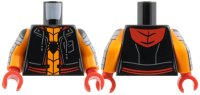 LEGO part Torso Hoodie Vest with Pocket and Drawstrings, Red Trim and Hood, Orange Shirt, Black Spider and Webbing Pattern / Orange Arms with Dark Bluish Gray Armor and Black Webbing Pattern / Red Hands 973pb6284c01