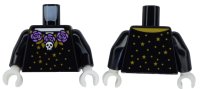 LEGO part Torso La Catrina Dress with Medium Lavender Roses, White Skull, Gold Trim, Leaves, Stars and Dots over Skeleton Torso Pattern (BAM) / Black Arms / White Hands 973pb6376c01