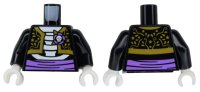 LEGO part Torso El Catrín Cropped Jacket with Gold Elaborate Trim, Rose with White Skull over Skeleton Torso, Medium Lavender Sash Pattern (BAM) / Black Arms / White Hands 973pb6377c01