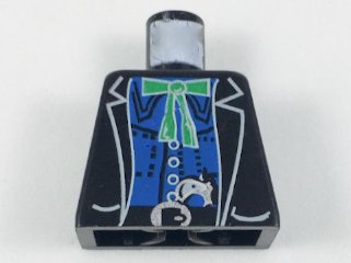 LEGO part Torso Western Bandit Jacket over Blue Shirt, Green String Tie with Bow, Gun in Belt Pattern (973px54)