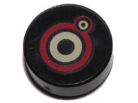 LEGO part Tile, Round 1 x 1 with Black, Red and Tan Circles Pattern (Monster Eyes) 98138pb297