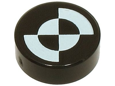 LEGO part Tile, Round 1 x 1 with White Quarter Circles (Fiducial Marker) Pattern (98138pb383)