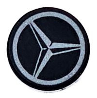 LEGO part Tile, Round 1 x 1 with Dark Silver Mercedes-AMG Logo Pattern 98138pb431