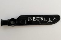 LEGO part Technic Rotor Blade Small with Axle and Pin Connector End with White 'INEOS' and Silver Mercedes-Benz Logo Repeating Pattern on Both Sides (Stickers) - Set 42165 99012pb14