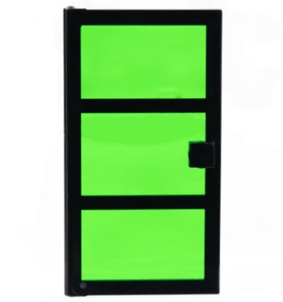 LEGO part Door 1 x 4 x 6 with 3 Panes and Square Handle with Fixed Trans-Green Glass (x39c03)