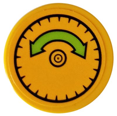 LEGO part Baldosa, Redonda 2 x 2 con Soporte de Espiga Inferior con Patrón de Flecha Curva Cal Doble y Remache (Pegatina) - Set 76059 (14769pb335)
