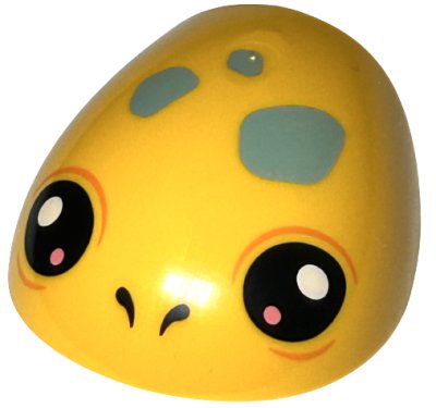 LEGO part Large Figure Armor, Round, Smooth with Black Nostrils and Eyes with Coral and White Dots and Sand Green Spots Pattern (Turtle Head) (21560pb15)
