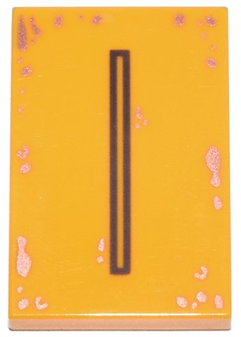 LEGO part Tile 2 x 3 with Worn Copper Splotches and Dark Brown Slot Pattern (26603pb548)