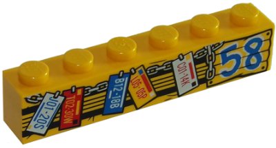 LEGO part Brique 1 x 6 avec motif '58' et Plaques d'Immatriculation Suspendues (3009pb204)