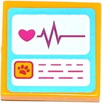 LEGO part Tile 2 x 2 with Screens with Heart, Heart Monitor Graph and Animal Paw Pattern (Sticker) - Set 41085 3068pb0913