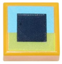 LEGO part Tile 1 x 1 with Black Square on Medium Azure and Lime Background Pattern (Minecraft Big Beak Eye) 3070pb353