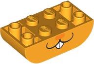 LEGO part Slope, Curved 4 x 2 Inverted Double with Black Mouth, White Teeth and Orange Nose, Rabbit Lower Face Pattern (5174pb01)