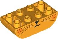 LEGO part Slope, Curved 4 x 2 Inverted Double with Black Mouth, Nose and Whiskers and Orange Cheeks, Cat Lower Face Pattern 5174pb02