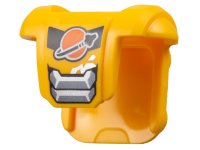 LEGO part Minifigure, Armor Breastplate with Shoulder Pads, 4 Studs on Back with Reddish Orange and Black Classic Space Logo and Silver Armor Plates Pattern 5201pb01