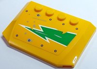 LEGO part Wedge 4 x 6 x 2/3 Triple Curved with Bright Green and White Worn Lightning Bolt and Silver Rivets Pattern Model Right Side (Sticker) - Set 70429 52031pb178R