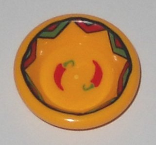 LEGO part Minifigure, Utensil Dish 3 x 3 with Red Hot Chili Peppers and Black, Bright Green and Red Border Pattern (6256pb04)
