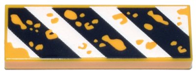 LEGO part Tile 1 x 3 with Worn Black and White Danger Stripes with Splotches Pattern (63864pb308)