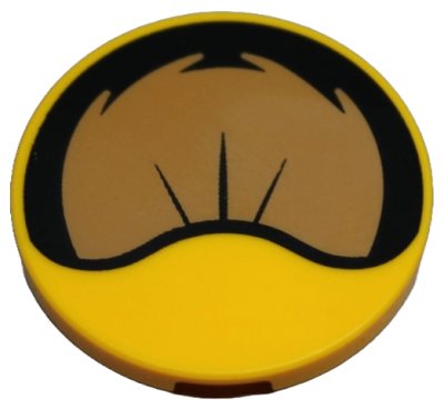 LEGO part Tile, Round 3 x 3 with Black and Medium Nougat Inner Ear Pattern (67095pb073)