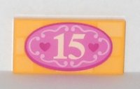 LEGO part Tile 2 x 4 with Number '15' and Dark Pink Hearts in Oval Pattern 87079pb0210