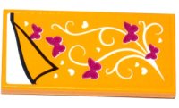 LEGO part Tile 2 x 4 with Bright Light Orange Blanket with Hearts and Butterflies and White Sheet Pattern (Sticker) - Set 41125 87079pb0383