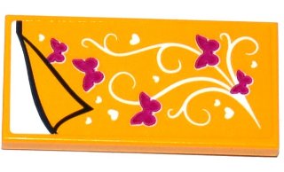 LEGO part Tile 2 x 4 with Bright Light Orange Blanket with Hearts and Butterflies and White Sheet Pattern (Sticker) - Set 41125 (87079pb0383)