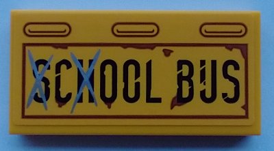 LEGO part Tile 2 x 4 with 'SCHOOL BUS' and Rust Pattern (Sticker) - Set 70423 (87079pb0920)