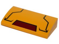 LEGO part Slope, Curved 2 x 4 x 2/3 with Bottom Tubes with Black Lines and Dark Red Trapezoid Pattern 88930pb075