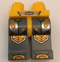 LEGO part Hips and Dark Bluish Gray Legs with Bright Light Orange Armor, Circuitry and Hexagonal Knee Pads Pattern 970c85pb16