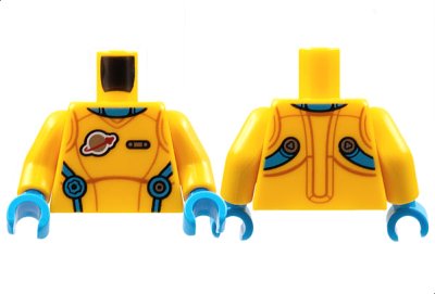 LEGO onderdeel Torso Spacesuit, Dark Azure Neck and Straps, Classic Space Logo, Silver Pin Pattern / Bright Light Orange Arms / Dark Azure Hands (973pb4625c01)