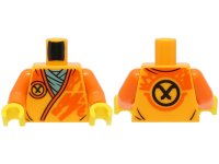 LEGO part Torso Robe with Orange Trim, Dragon Head and Black Ninjago Logogram Letter A over Dark Bluish Gray Shirt Pattern (BAM) / Orange Arms / Yellow Hands 973pb5248c01