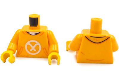 LEGO part Torso Hoodie with Orange Kangaroo Pocket, White Shirt and Ninjago Logogram Letter A Pattern (BAM) / Bright Light Orange Arms / Yellow Hands (973pb6570c01)