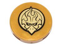 LEGO part Tile, Round 2 x 2 with Bottom Stud Holder with Gold Chima Eagle Emblem Pattern (Sticker) - Set 70146 14769pb101