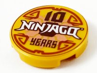 LEGO part Piastrella, Rotonda 2 x 2 con Supporto Bottone Inferiore con '10 NINJAGO YEARS' 14769pb366