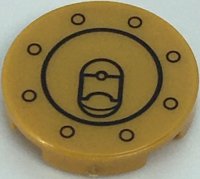 LEGO part Tile, Round 2 x 2 with Bottom Stud Holder with Black Circles (Fuel Cap) Pattern 14769pb478