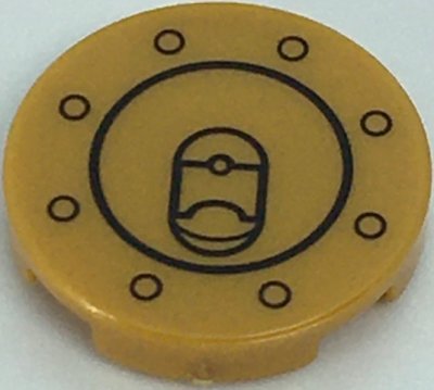 LEGO part Tile, Round 2 x 2 with Bottom Stud Holder with Black Circles (Fuel Cap) Pattern (14769pb478)