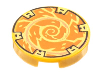 LEGO part Piastrella, Rotonda 2 x 2 con Supporto Bottone Inferiore con Motivo Spirale Rame e Elettricità Oro (14769pb507)