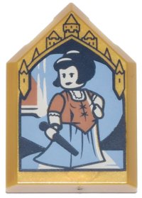 LEGO part Tile, Modified 2 x 3 Pentagonal with HP Portrait - Maud Montague Pattern 22385pb336