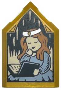 LEGO part Tile, Modified 2 x 3 Pentagonal with HP Portrait - Sleeping Witch Pattern 22385pb339