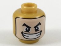 LEGO part Minifigure, Head Balaclava with Light Nougat Face, Black Arched Eyebrows, Wide Smile with Teeth Pattern 3626pb2005
