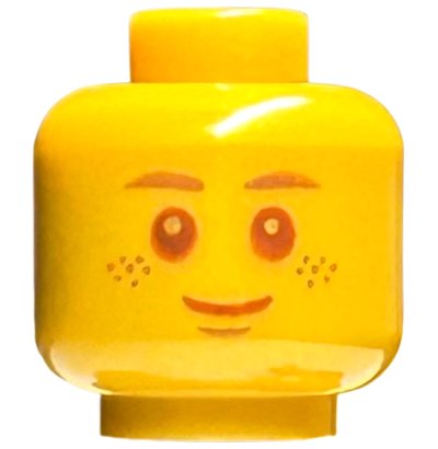 LEGO part Minifigure, Head Copper Eyebrows, Freckles, and Chin Dimple, Reddish Brown Eyes and Grin Pattern - Hollow Stud (3626pb2836)